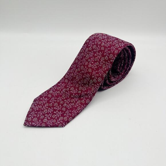 Charles Tyrwhitt of Jermyn St Burgundy Silk Tie Floral Design 3.5"x58" EUC - Picture 7 of 7